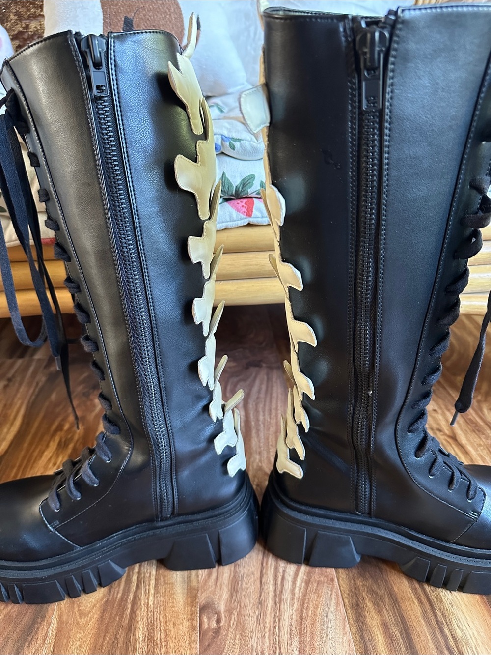 Dolls Kill Halloween Skeleton Knee High Boots Women’s Size 8 - Picture 10 of 15
